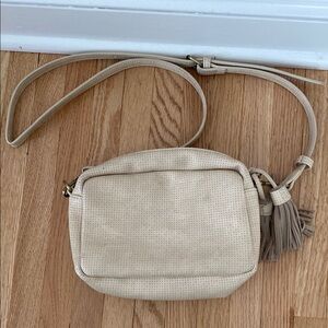 Anthropologie Cream Crossbody Bag with Textured Fabric and Tassel
